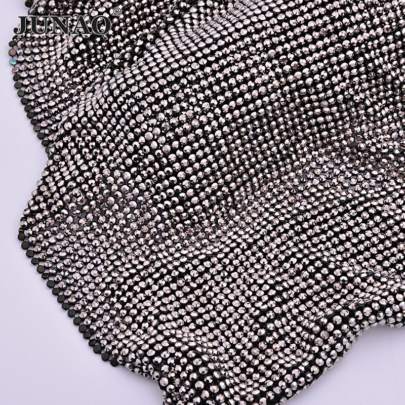 Hotfix Rhinestone Sheet - Junao 45*120 Cm Hitam Emas Kristal