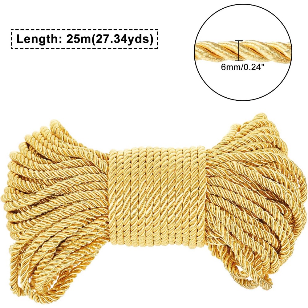Tali emas 6mm 27 yard tali bel - Cord Trim Twisted ulasan dan harga