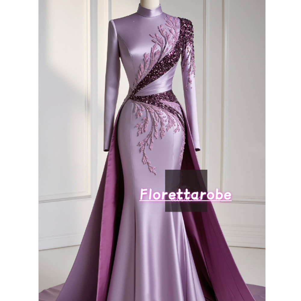 Gaun Midi Panjang Kerah Tinggi - Applique Patch Flower ulasan dan harga