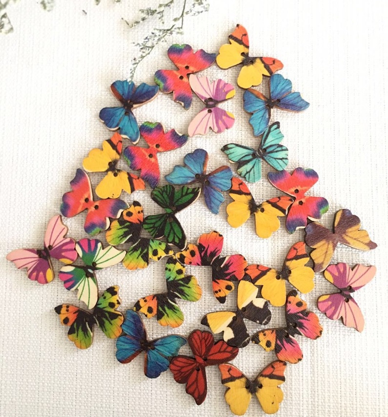 50pcs Kancing Kayu Bentuk Kupu - Embellishments For Scrapbooking ulasan dan harga