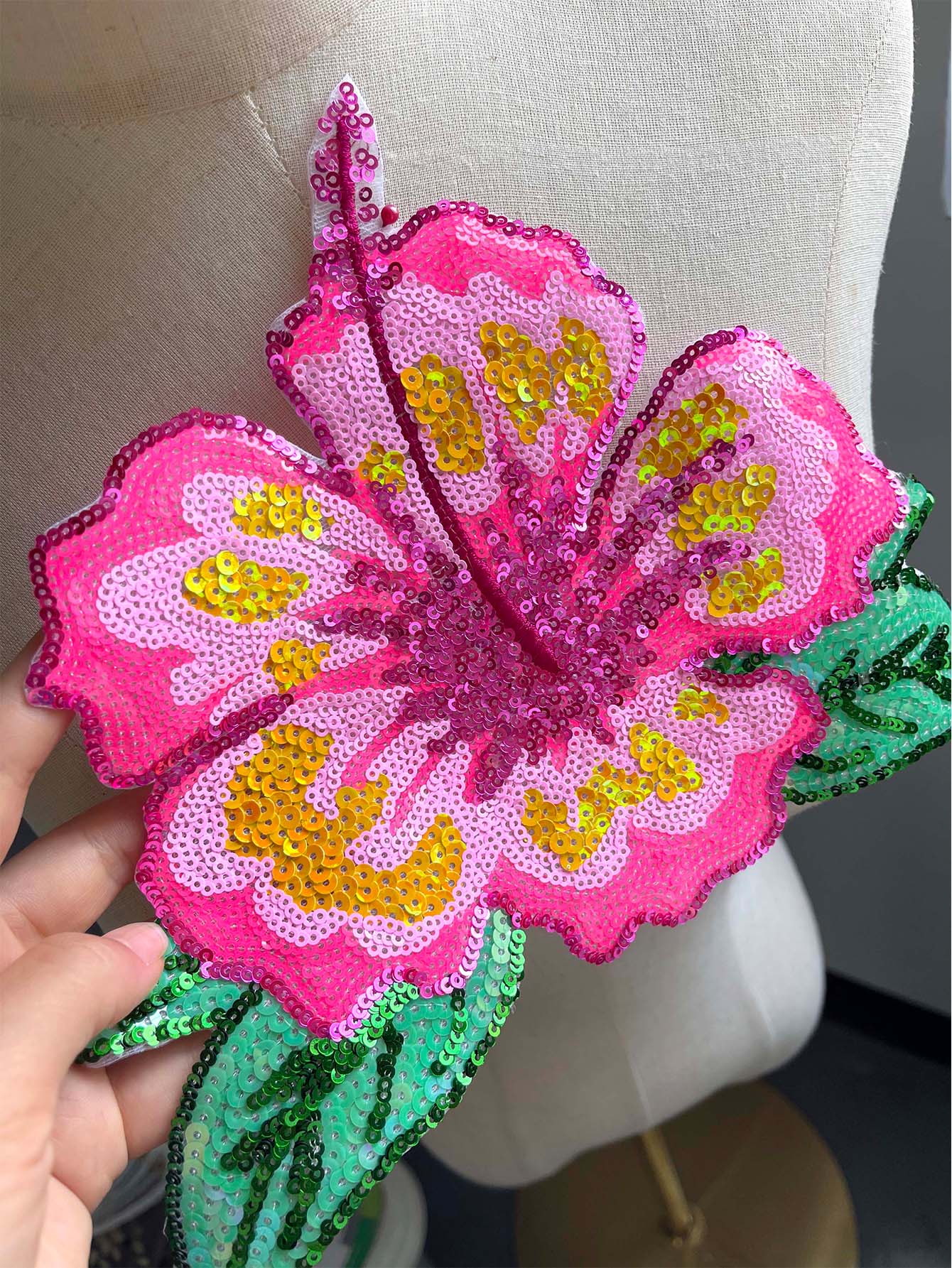 1 buah 26CM payet merah muda b - Applique Patch Flower ulasan dan harga