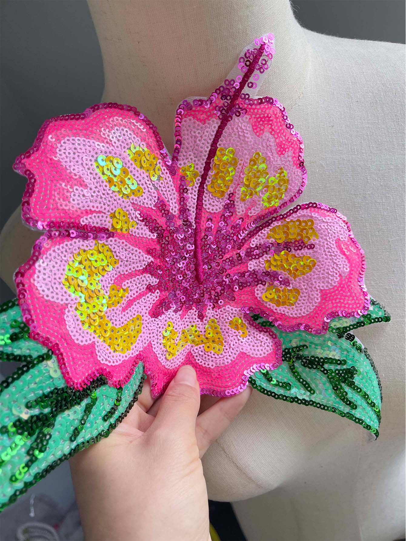1 buah 26CM payet merah muda b - Applique Patch Flower ulasan dan harga