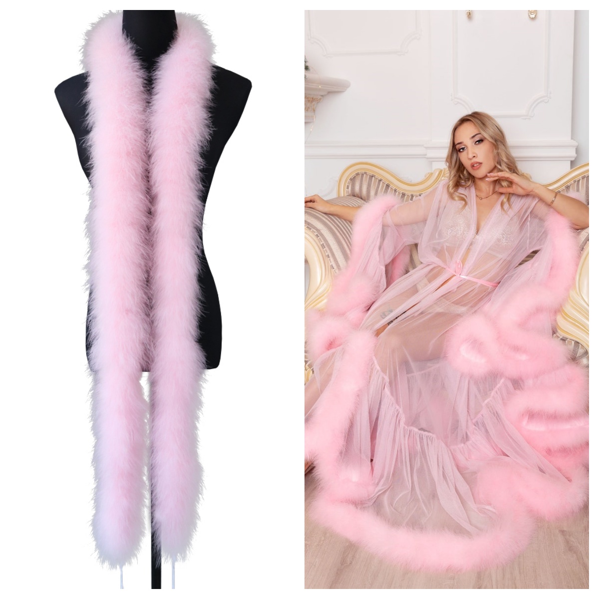 Hiasan Bulu Marabou Alami 2 Me - Feather Trim Marabou ulasan dan harga